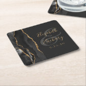 Agate Geode Script Black Gold Dark Wedding Rechteckiger Pappuntersetzer (angewinkelt)