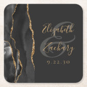 Agate Geode Script Black Gold Dark Wedding Rechteckiger Pappuntersetzer (Vorderseite)