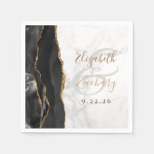 Agate Geode Script Black Gold Marble Wedding Serviette (Vorderseite)