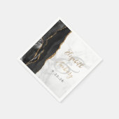 Agate Geode Script Black Gold Marble Wedding Serviette (Ecke)