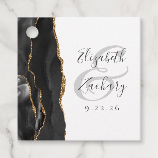 Agate Geode Script Black Gold Wedding Geschenkanhänger (Vorderseite)
