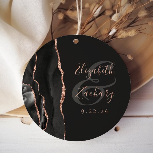 Agate Geode Script Black Rose Gold Dark Wedding Geschenkanhänger