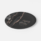 Agate Geode Script Black Rose Gold Dark Wedding Pappteller (Schrägansicht)