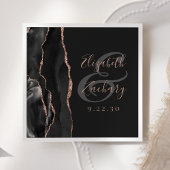 Agate Geode Script Black Rose Gold Dark Wedding Serviette