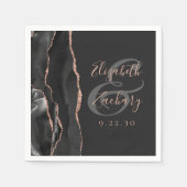 Agate Geode Script Black Rose Gold Dark Wedding Serviette (Vorderseite)