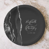 Agate Geode Script Black Silver Dark Wedding Pappteller