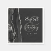 Agate Geode Script Black Silver Dark Wedding Serviette (Vorderseite)