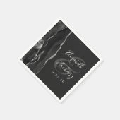 Agate Geode Script Black Silver Dark Wedding Serviette (Ecke)