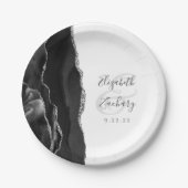 Agate Geode Script Black Silver Wedding Pappteller (Vorderseite)
