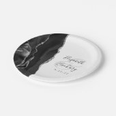 Agate Geode Script Black Silver Wedding Pappteller (Schrägansicht)