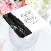 Agate Geode Script Black Silver Wedding Rechteckiger Pappuntersetzer