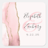 Agate Geode Script Blush Pink Gold Hochzeit Quadratischer Aufkleber (Vorderseite)