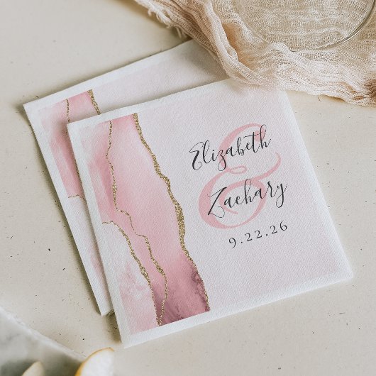 Agate Geode Script Blush Pink Gold Hochzeit Serviette