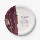 Agate Geode Script Burgundy Gold Blush Pappteller (Vorderseite)