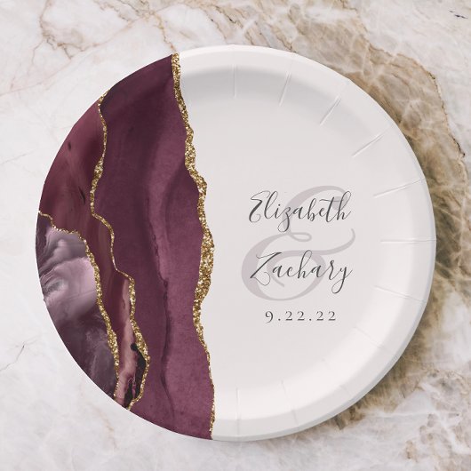 Agate Geode Script Burgundy Gold Blush Pappteller