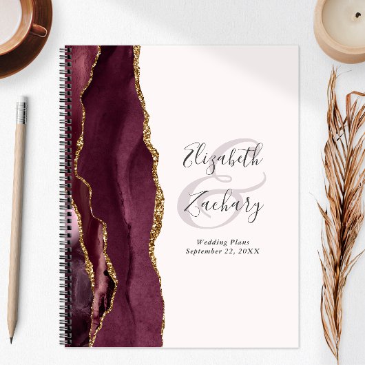 Agate Geode Script Burgundy Gold Blush Wedding Planer
