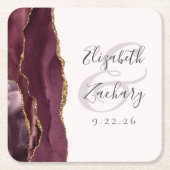 Agate Geode Script Burgundy Gold Blush Wedding Rechteckiger Pappuntersetzer (Vorderseite)