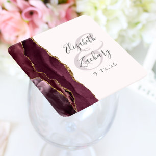 Agate Geode Script Burgundy Gold Blush Wedding Rechteckiger Pappuntersetzer
