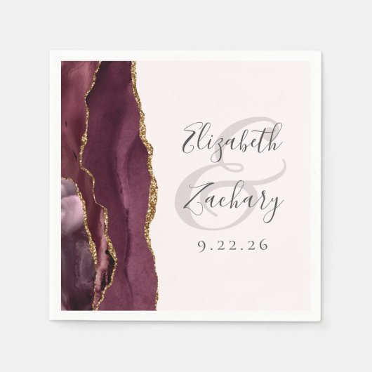 Agate Geode Script Burgundy Gold Blush Wedding Serviette (Vorderseite)