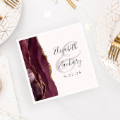 Agate Geode Script Burgundy Gold Blush Wedding Serviette