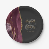 Agate Geode Script Burgundy Gold Dark Pappteller (Vorderseite)