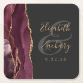 Agate Geode Script Burgundy Gold Dark Wedding Rechteckiger Pappuntersetzer (Vorderseite)