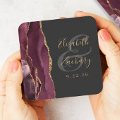 Agate Geode Script Burgundy Gold Dark Wedding Rechteckiger Pappuntersetzer
