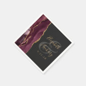 Agate Geode Script Burgundy Gold Dark Wedding Serviette (Ecke)