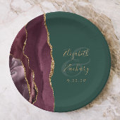 Agate Geode Script Burgundy Gold Green Pappteller