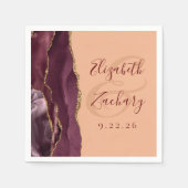 Agate Geode Script Burgundy Gold Peach Wedding Serviette (Vorderseite)