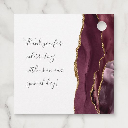 Agate Geode Script Burgundy Gold Wedding Geschenkanhänger (Rückseite)