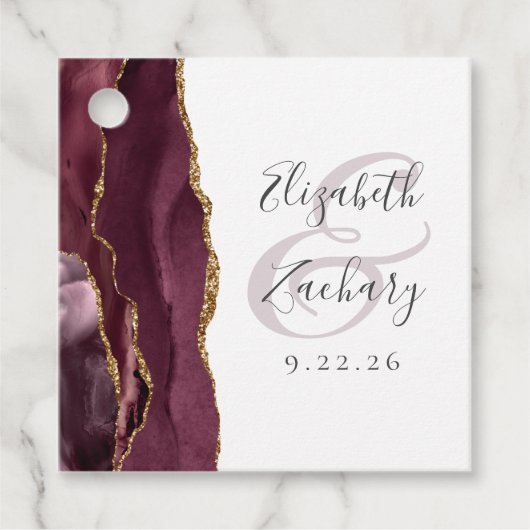 Agate Geode Script Burgundy Gold Wedding Geschenkanhänger (Vorderseite)