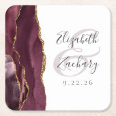 Agate Geode Script Burgundy Gold Wedding Rechteckiger Pappuntersetzer (Vorderseite)