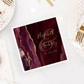 Agate Geode Script Burgundy Gold Wedding Serviette