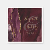 Agate Geode Script Burgundy Gold Wedding Serviette (Vorderseite)
