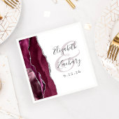 Agate Geode Script Burgundy Silver Wedding Serviette