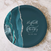 Agate Geode Script Dark Teal Silver Wedding Pappteller