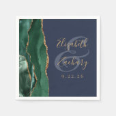 Agate Geode Script Emerald Green Gold Navy Hochzei Serviette (Vorderseite)