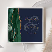 Agate Geode Script Emerald Green Gold Navy Hochzei Serviette