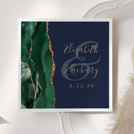 Agate Geode Script Emerald Green Gold Navy Hochzei Serviette