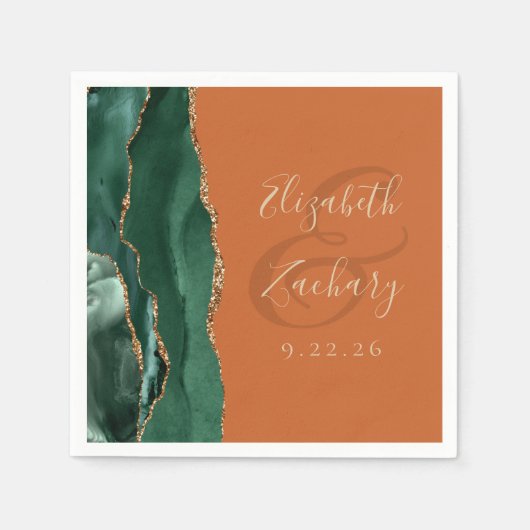 Agate Geode Script Emerald Green Gold Rust Wedding Serviette (Vorderseite)