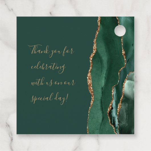 Agate Geode Script Emerald Green Gold Wedding Geschenkanhänger (Rückseite)