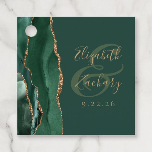 Agate Geode Script Emerald Green Gold Wedding Geschenkanhänger (Vorderseite)