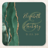 Agate Geode Script Emerald Green Gold Wedding Rechteckiger Pappuntersetzer (Vorderseite)