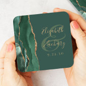 Agate Geode Script Emerald Green Gold Wedding Rechteckiger Pappuntersetzer