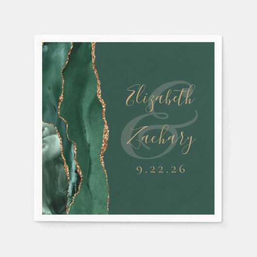 Agate Geode Script Emerald Green Gold Wedding Serviette (Vorderseite)