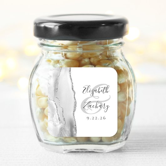 Agate Geode Script Gray Silver Wedding Quadratischer Aufkleber