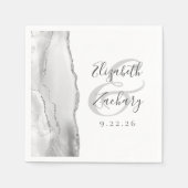 Agate Geode Script Gray Silver Wedding Serviette (Vorderseite)