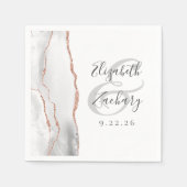 Agate Geode Script Gray White Rose Gold Wedding Serviette (Vorderseite)