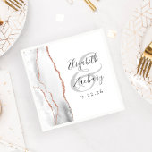 Agate Geode Script Gray White Rose Gold Wedding Serviette